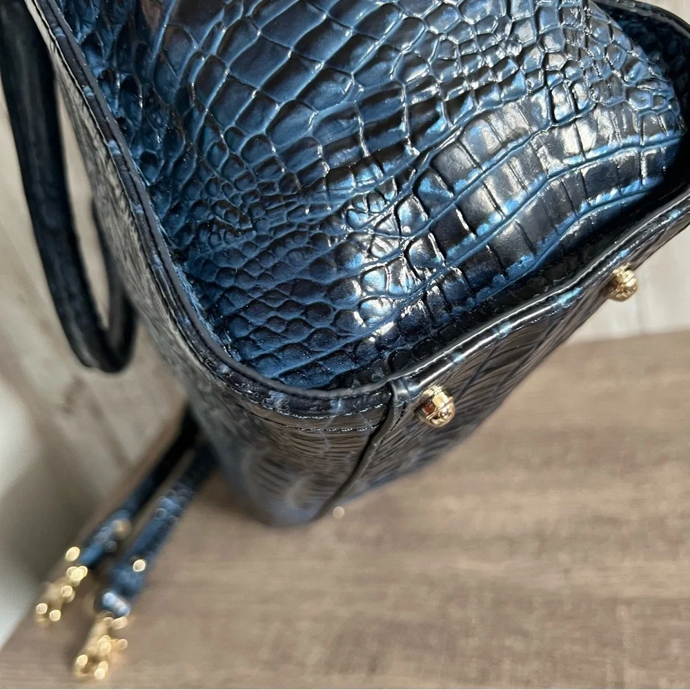 Brahmin Aubree Satchel Maritime Navy Crocodile-Embossed Leather